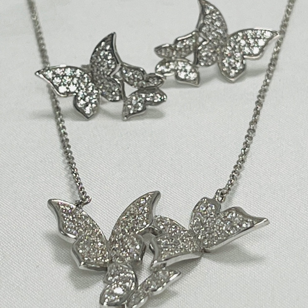 Vintage AURA by TJM. .925, + C.Z. Butterfly Necklace + Earrings